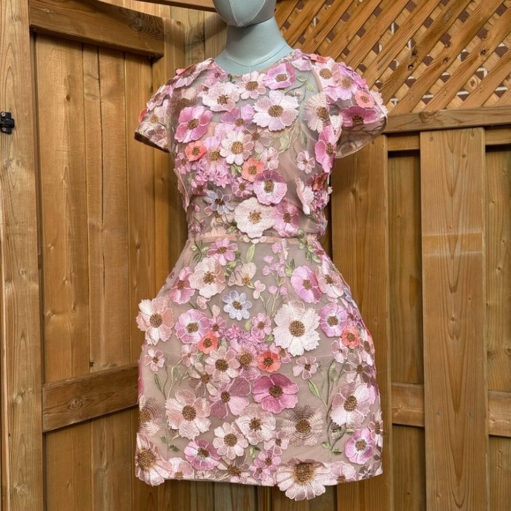 🆕 BRONX & BANCO 🧿 NWOT Jasmine Capsleeve Pink Floral Mini Dress, Sz L US 8 - Picture 3 of 17